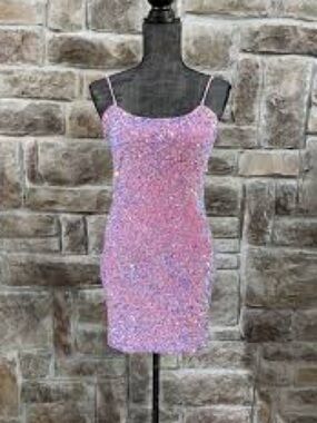 VELVI Pink Sequin Spaghetti Strap Mini Dress- NWT